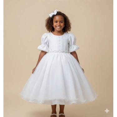 Imagem de Vestido Infantil Branco Lese Midi Festa Luxo Casamento - Elegante e So