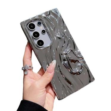 Imagem de Caseative Capa para Samsung Galaxy S23 Ultra, capa de telefone macia com padrão ondulado galvanizado ondulado plissado (prata, S23 Ultra)