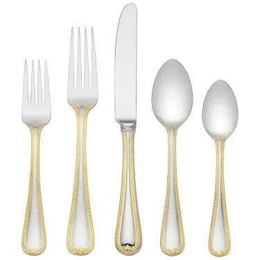 Imagem de Conjunto de Talheres, Sofisticação e Durabilidade para Sua Casa com 5 Peças e Material de Aço Inoxidável, LENOX 6056188, Prata e Dourado