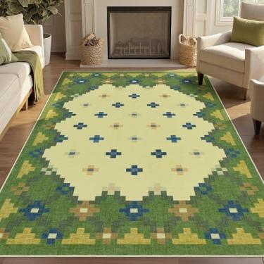 Imagem de Joydeco Tapete geométrico lavável verde 12 x 18 cm, tapete de berçário moderno antiderrapante, tapete macio, ultrafino, para sala de aula, quarto, sala de jantar, dormitório, sala de jogos infantil