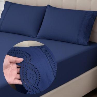 Imagem de Jogo de Cama Lençol Casal Padrão 3 Peças Bordado Inglês 400 Fios Lese 