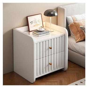 Imagem de MALUNHH Gaveta branca para quarto, mesa lateral moderna com prateleira de armazenamento aberta, móveis de cabeceira pequenos, 2 gavetas