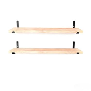 Imagem de Prateleiras GRANDE Industrial Com Mão Francesa De Ferro Invertida Nicho Decoração Rustica Moderna Para Sala Quarto Organiza Objetos Fácil De Instalar Prateleira Madeira(KIT 2 PRATELEIRA NATURAL 60CM)