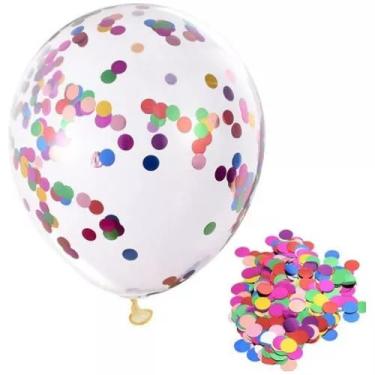 Imagem de Kit De 5 Ou De 10 Balão Cristal Transparente N9 Com Confete 10 mm Colorido, Festas e Decoração.(C/10 Sortido)