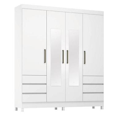Imagem de Guarda Roupa Casal Roma 4 Portas com Espelho Branco Brilho - Demobile