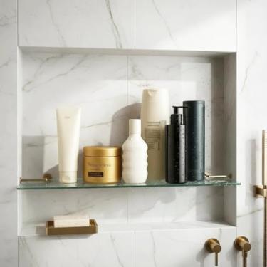 Imagem de Prateleira de Vidro Temperado Premium, Suporte para Banheiro e Cozinha, Vidro Transparente, 40x10 cm, Montagem na Parede, Acabamento Polido