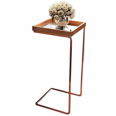 Imagem de Mesa Apoio Lateral Para Sofá Espelhada Pé Cobre LarFlex Cor:castanho