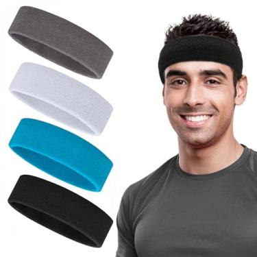 Imagem de Conjunto de faixas de suor, faixa esportiva para homens e mulheres, 4 peças de faixas de algodão para suor, faixa de suor atlética com absorção de umidade para tênis, basquete, futebol, ginástica