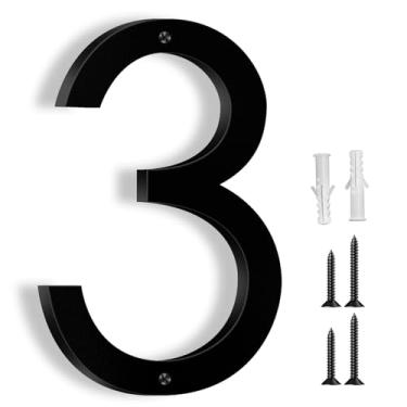 Imagem de Friendship Números de casa modernos de 30,5 cm para fora revestidos a ouro com números de endereço de metal flutuante placas para caixa de correio e placa residencial, preto (3)