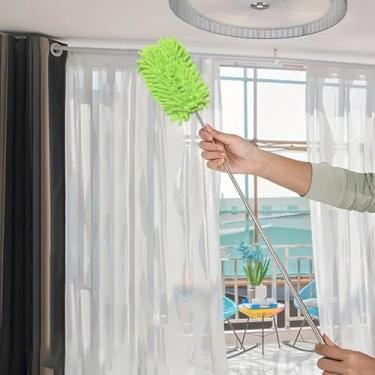 Imagem de Espanador de microfibra com haste extensível, esfregão de poeira reutilizável ferramenta de limpeza de ventilador para casa, carro, escritório, lâminas, janelas, móveis de vidro (mais verde)