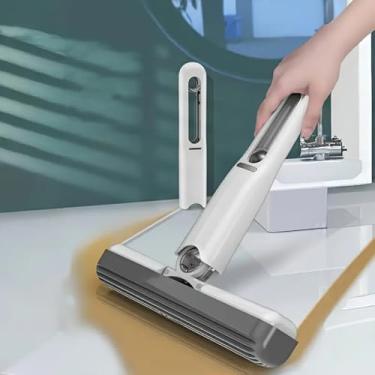 Imagem de Mini esfregão de limpeza portátil, mini esfregão de esponja, sistema de limpeza de uso úmido e seco para banheiro, cozinha, mesa, vidro, sala de estar, carro (1 cabeça de esponja + 1 alça de aperto)