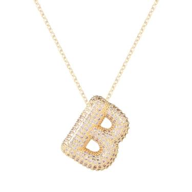 Imagem de Colar feminino, colar com alfabeto dourado, cristal, personalizado, com letras de diamante, pingente de bolha inicial, joia de zircão, presente para mulheres (B)