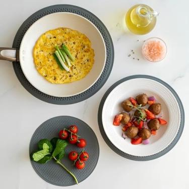 Imagem de Jogo americano redondo de silicone, conjunto com 3 peças, antiderrapante, resistente ao calor, multiuso, para cozinha, jantar, festa, mesa, decoração