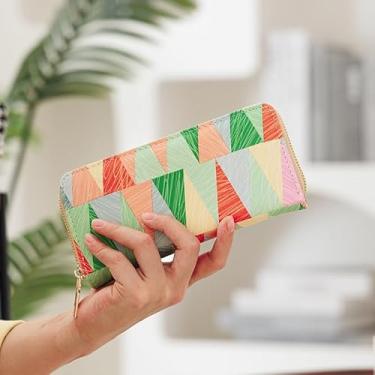 Imagem de Carteira clutch longa colorida para mulheres, bolsa moderna com zíper, elegante bolsa de moedas portátil, Verde, Tendência