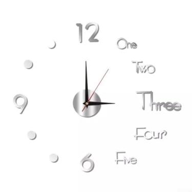 Imagem de Relógio de parede grande 3D moderno DIY er espelho arte design decoração de quarto decoração DIY relógio de parede espelho sem moldura grande DIY kit de relógio de parede (prata)