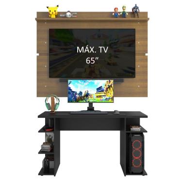 Imagem de Mesa Para Computador Gamer e Painel Tv Preto/rustic