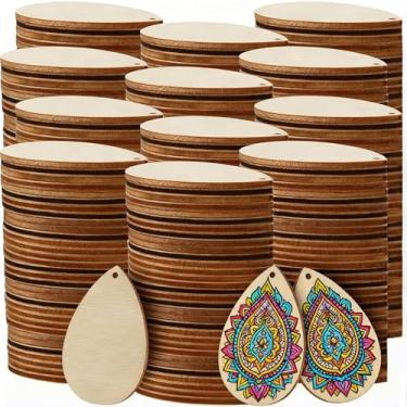 Imagem de FUNSUEI 400 Peças De Brincos Madeira Em Formato Lágrima, Pingentes Sem Acabamento, Com Furos, Naturais Para Fazer Você Mesmo, 5,5 X 3,6 Cm