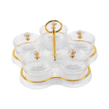 Imagem de Generic Bandeja para servir lanches de frutas secas, doces, nozes, com alça, com tampa, pote de armazenamento de cozinha, bandeja de servir dividida para casa, 5 Grades Transparentes