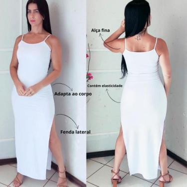 Imagem de Vestido Branco Longo Ano Novo Réveillon Festa Alcinha Com Fenda Latera