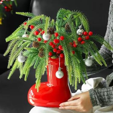 Imagem de 5 pçs/conjunto de 35 cm galhos de pinheiro falsos palitos de vegetação hastes de pinheiro Norfolk para enchimento de vasos de árvore de Natal, grinalda, decoração de inverno para casa