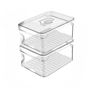 Imagem de Caixa De Armazenamento Para FrigoríFico Com Grelha De Drenagem – Para Lavar E Armazenar Legumes E Frutas(2 UN. Potes 2,2L)