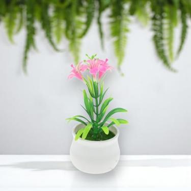 Imagem de Generic 1 peça de plantas artificiais trompete flor artificial vaso planta plástico rosa 7 x 7 x 11 cm