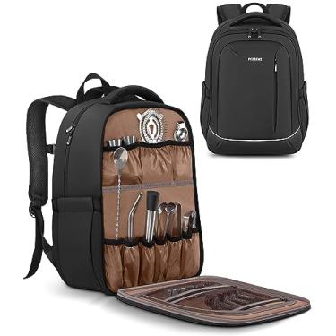 Imagem de PEKREWS Bolsa de bartender, mochila de viagem para bar de transporte, bolsa de bar portátil para conjunto de ferramentas, coqueteleira e porta-garrafas de vinho, presente profissional de mixologia