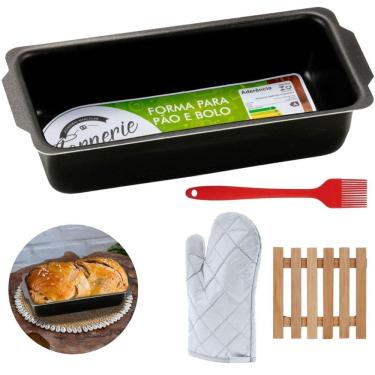 Imagem de Forma De Pão Média 1,3L + Luva + Pincel + Descanso De Panela