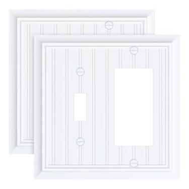 Imagem de Pacote com 2 placas clássicas para interruptores de luz para interruptores de luz decorativos, branco puro, placas de interruptor de fibra de bambu natural durável e capas de tomada