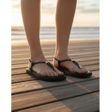 Imagem de Sandália Rasteira Feminina Branca De Dedo Conforto E Estilo, Preto, 36