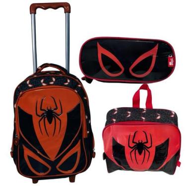 Imagem de Kit Mochila Rodinha Infantil Aranha Escolar Menino Vermelho - Sou Mais