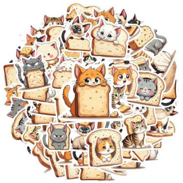 Imagem de 50 peças de adesivos de animais fofos pão de gatos brinde para guitarra, laptop, capacete, skate, notebook, bagagem, copo para celular