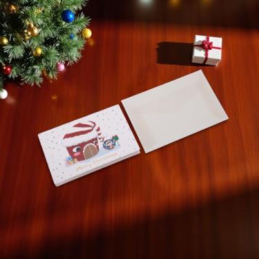 Imagem de 1 conjunto de cartão de felicitações de Natal Casa de neve com papel envelope vermelho branco 12,7 x 8,4 cm