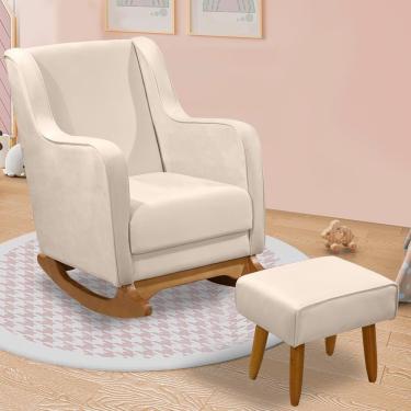 Imagem de Poltrona De Amamentação áquila Com Balanço Pés Canoa E Puff Veludo Off White - Fratello