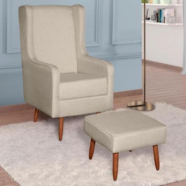 Imagem de Poltrona De Amamentação Retrô Com Pés Palito E Puff Linho Bege - Fratello