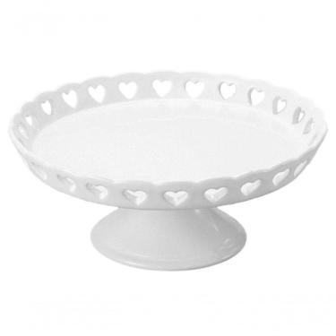 Imagem de Boleira Centro De Mesa Ceramica Coração Branco 15 Cm - Lyor