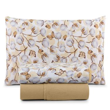 Imagem de Jogo De Cama Lençol Sonho Bom Solteiro Em Malha 3 Peças Cáqui 100% Algodão