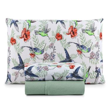 Imagem de Jogo De Cama Lençol Sonho Bom Solteiro Em Malha 3 Peças Verde 100% Algodão