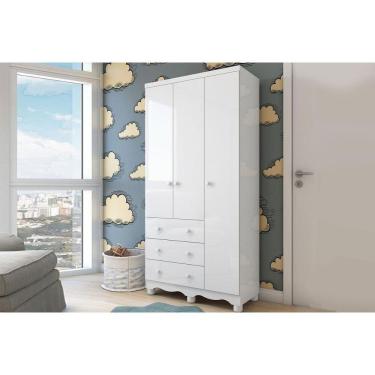 Imagem de Guarda Roupa Infantil C/ 3 Portas E 3 Gavetas Júnior Branco - Peroba