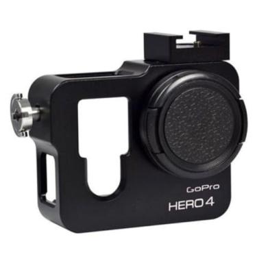 Imagem de Caixa Protetora de Alumínio para GoPro Hero 4 e Hero 3, Frame Suporte Hot Shoe, Estrutura de Aluminio Reforçada, Preta