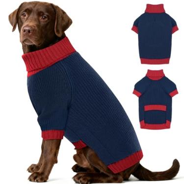 Imagem de IKIPUKO Suéter para cães, roupas quentes para cães com orifício para trela, suéter de Natal para cães meninos e meninas, suéter de gola rolê de inverno