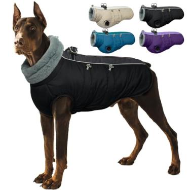 Imagem de IDOMIK Casaco quente de inverno para cães com arnês embutido, casacos de clima frio para cães com zíper, jaqueta de neve para animais de estimação repelente de água, lã espessa, roupa de neve à prova