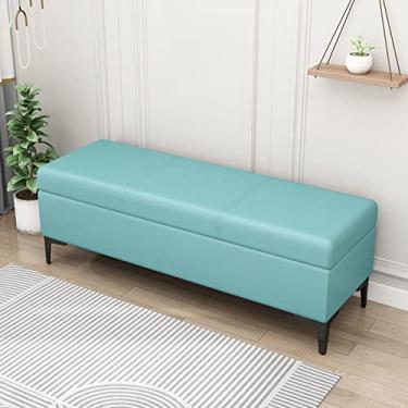 Imagem de Espreguiçadeira para os pés, otomana de armazenamento retangular ampla, banco estofado, para sala de estar, entrada ou quarto, com tampa de dobradiça de armazenamento e segurança
