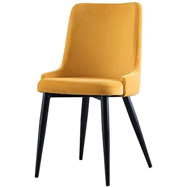 Imagem de Cadeira de jantar de veludo almofada macia encosto pernas de metal cadeira de maquiagem moderna cadeira de recepção (cor: amarelo, tamanho: pernas pretas)