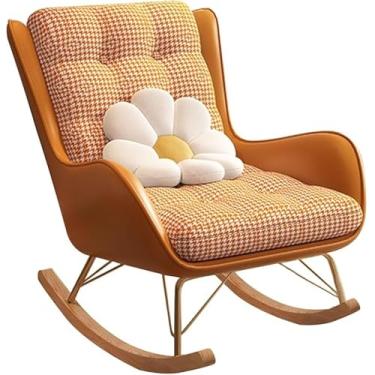 Imagem de FENOKD Cadeira de balanço para sala de estar, quarto, cadeira de balanço estofada com base de madeira maciça para escritório, sala de estar, quarto (laranja tamanho único)