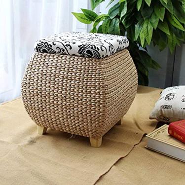 Imagem de Banqueta Otomana quadrada para pufe otomano, banco para pés de armazenamento de vime com tampa, 4 pernas, apoio para os pés de madeira maciça para varanda, quarto, hall de entrada, 48 cm, marrom