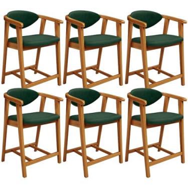Imagem de Kit 06 Banquetas Baixa Cozinha Sala de Jantar Bancada Cecília L02 Couríssimo Verde Musgo Lyam Decor