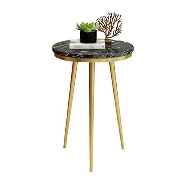 Imagem de Mesa de centro, elegante mesa lateral redonda de mármore com moldura de metal durável - ideal para salas de estar modernas, espaços pequenos, escritórios e quartos (B 40 x 40 x 55 cm)