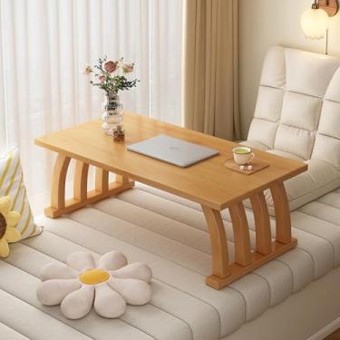Imagem de HYUIO Mesa de chão japonesa, mesa de centro de bambu, mesa baixa japonesa para sentar no chão, mesa de altar de meditação para sala de estar, casa, tatame, escritório (natureza, 90 cm 89,9 cm)