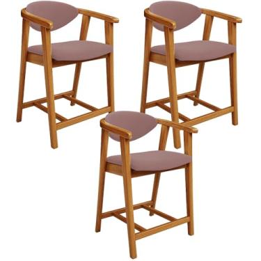 Imagem de Kit 03 Banquetas Baixa Para Cozinha Sala Jantar Bancada Cecília L02 Suede Rosê - Lyam Decor